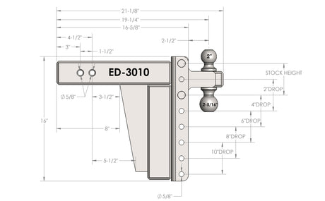 3.0” Extreme Duty 10” Drop/Rise Trailer Hitch