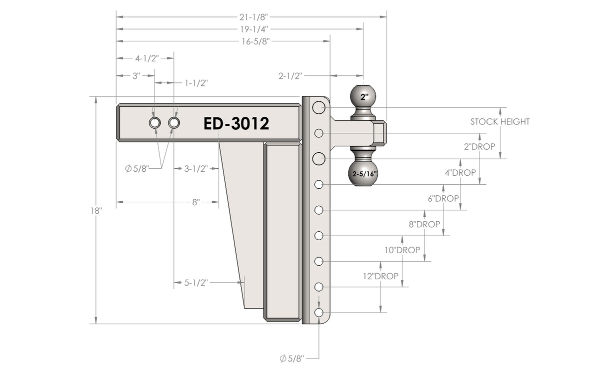 3.0” Extreme Duty 12” Drop/Rise Trailer Hitch