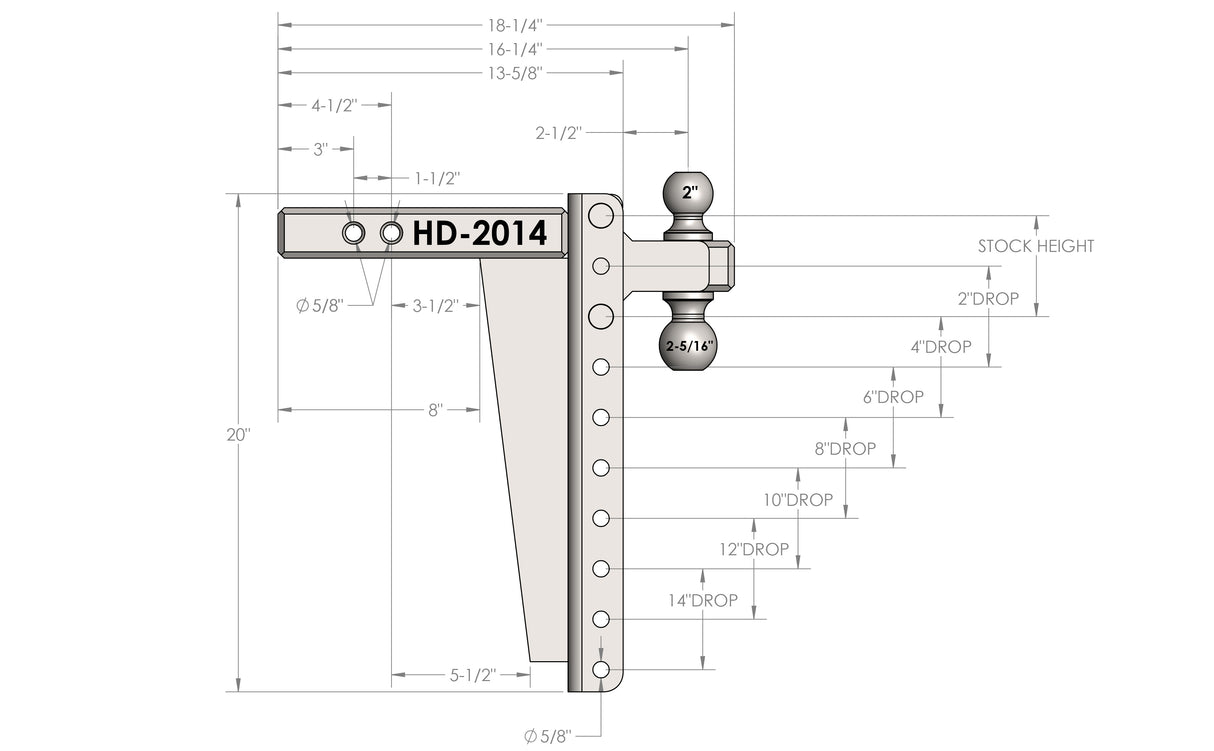 2.0” Heavy Duty 14” Drop/Rise Trailer Hitch